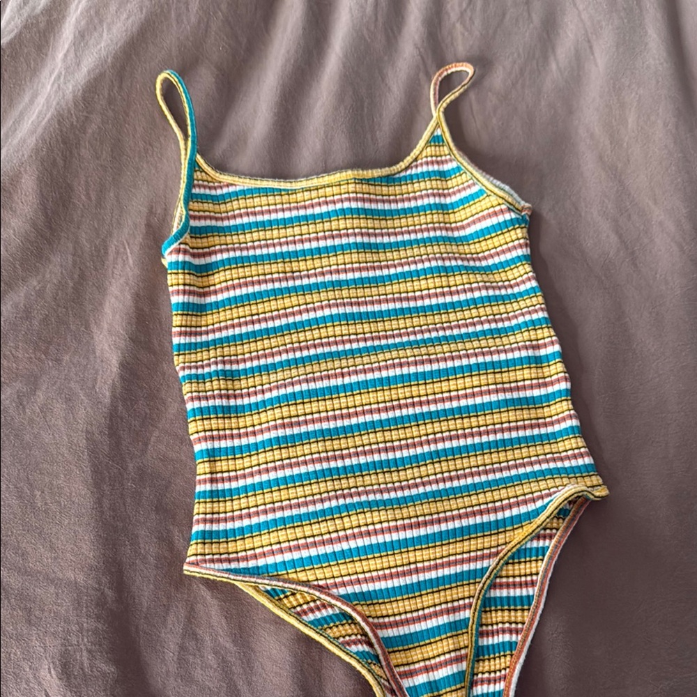 Zara Striped Multicolor Ribbed Bodysuit